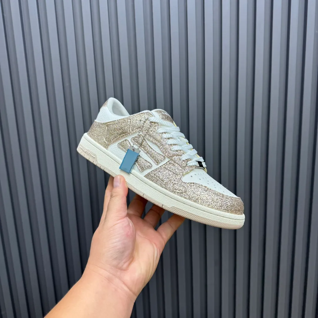 Men's men's shoes 💰600 AMIRI high street sneakers with bone sports shoes, toe layer cowhide upper, upper side bones, hand-stitched, good three-dimensional effect, customized metal LOGO, size 38-45 46